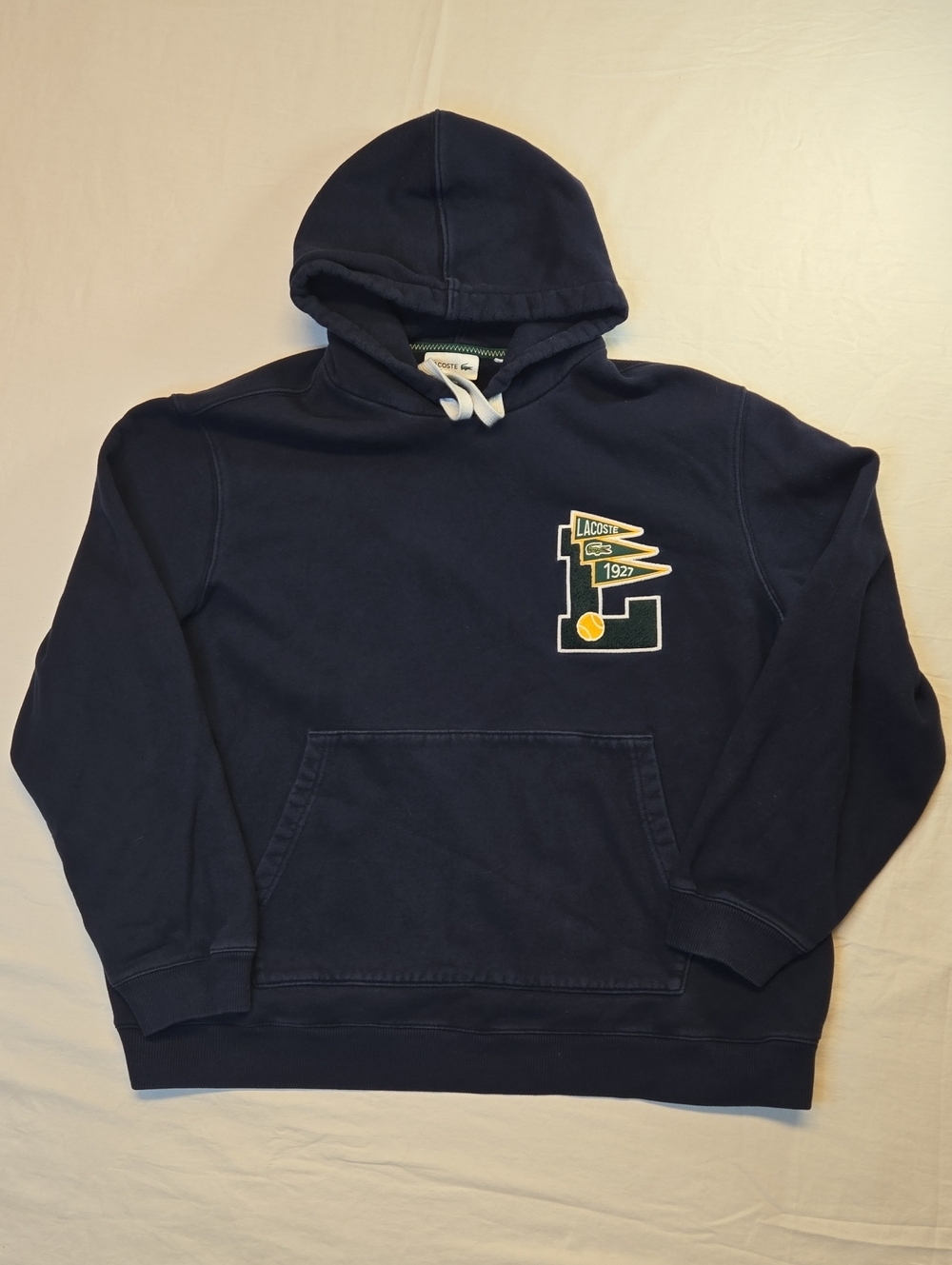 Lacoste Navy Blue Pullover Hoodie Sweater with Varsity Crest Logo